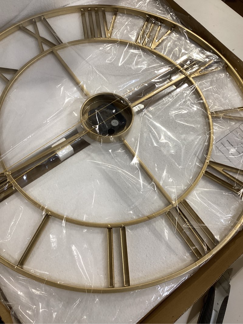 Condition photo showing Good Condition for cuspin gold wall clock, 24 inch large wall clock for living room kitchen mantel, completely silent non ticking battery-operated metal round luxury decorative modern clock - roman number gold roman number 24 inch