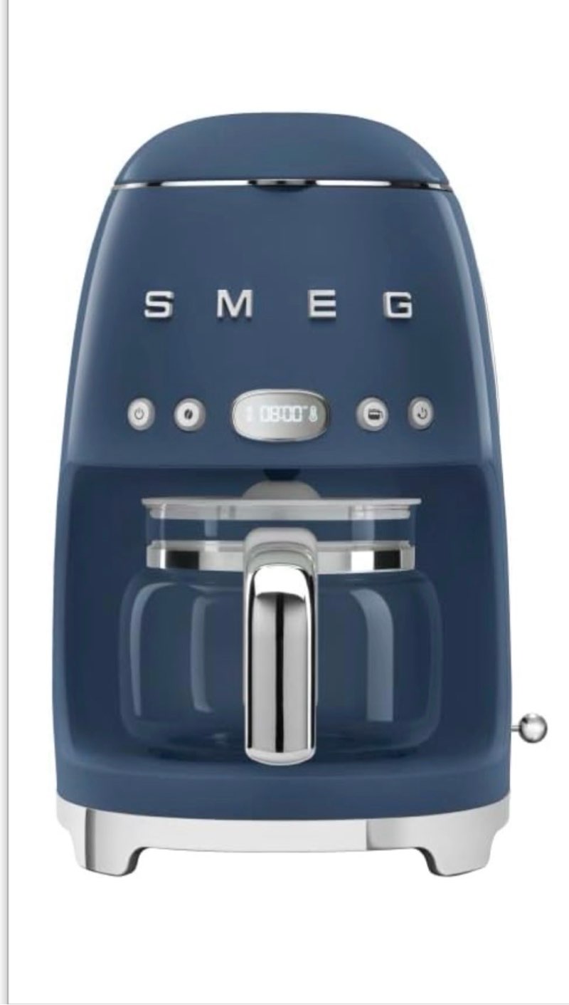 Smeg 50's Retro Style Aesthetic Drip Coffee Machine with 10 Cup Glass Carafe, Auto Start Feature, Keep Warm Plate, and Two Coffee Strength Settings (Navy Blue