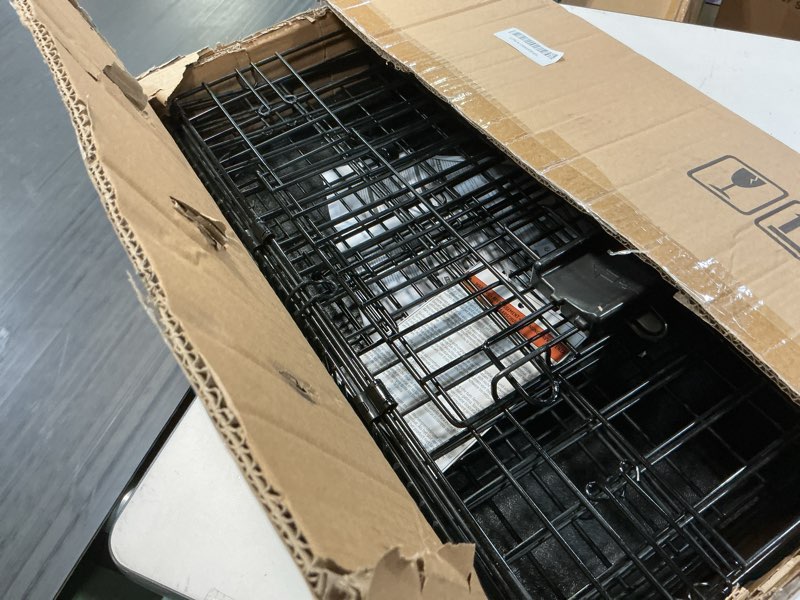 Condition photo showing Good Condition for amazon basics portable, foldable metal wire dog crate with removable tray, double door, divider panel, easy to assemble, 22 x 13 x 16 in, black 22.0"l x 13.0"w x 16.0"h double door w/ divider