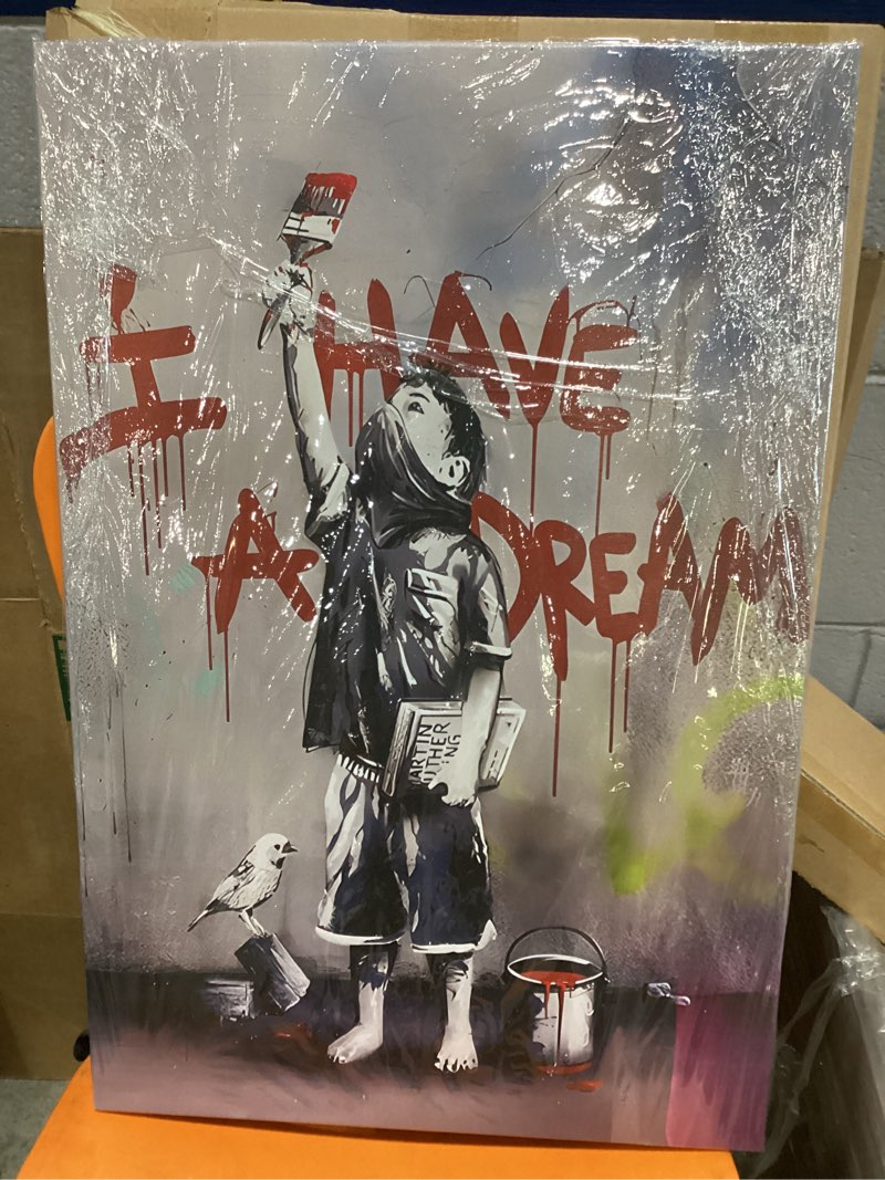 Framed Banksy Street Graffiti Wall Art Decor Abstract Pictures Canvas Painting Prints Colorful Modern Contemporary Poster Artwork Stretched for Wall Home Bathroom Bedroom Living Room Ready Hang 24\\\"L x 16\\\"W Framed Decor Art-01