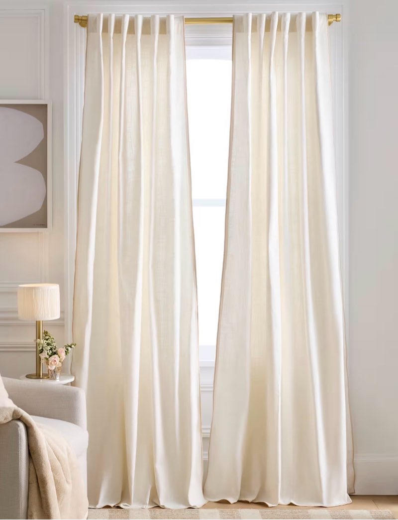quince piped edge cotton curtain - single panel