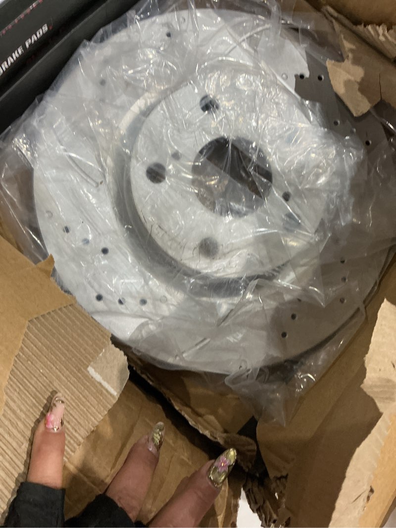 Condition photo showing As Is for motorevo front geomet brake rotors kit for rav4 [2006-2018, 296mm11.7in] [2006-2012 only third row seating, not 2 row] [2013-2018 except le] replacement brake discs and ceramic brake pads front 2006-2018 3rd row seat, 13-18 exc le, 11.7in front