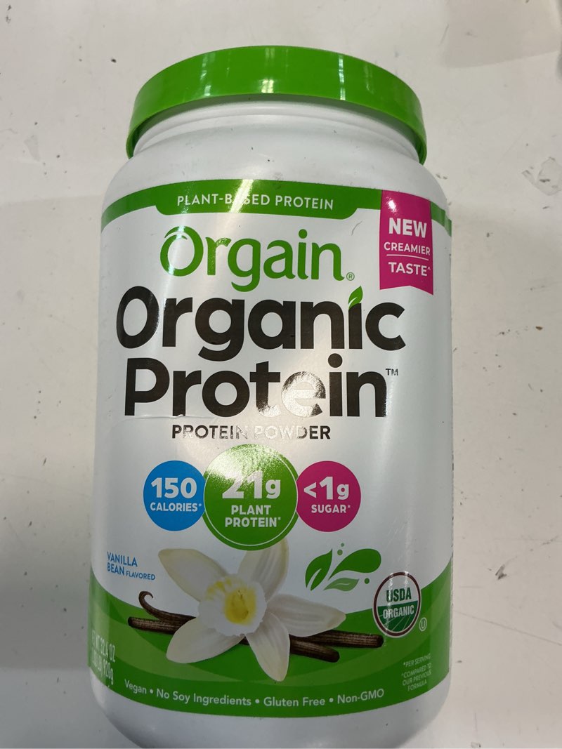 Condition photo showing New/Like New for (exp 5/30/2026)orgain organic plant based protein powder, vanilla bean - vegan, low net carbs, non dairy, gluten free, lactose free, no sugar added, soy free, kosher, non-gmo, 2.03 pound (packaging may vary)