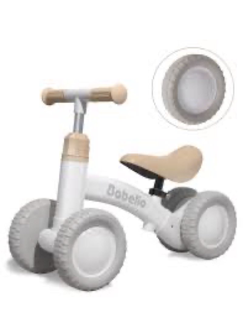 babelio baby balance bike for 1 year old boys girls, 10-36 month toddler balance bike, 4-wheel off-roader design, adjustable seat & handlebar - black