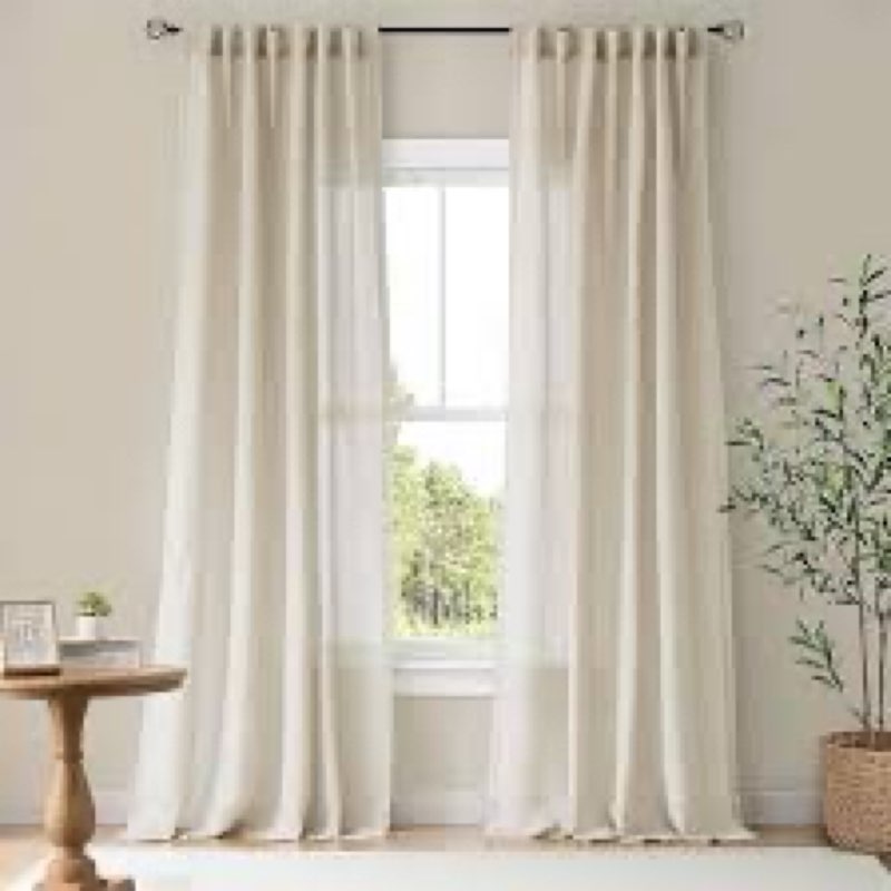 NICETOWN Flax Linen Living Room Curtains 95 inches Long, Rod Pocket & Back Tab Semi Sheer Drapes Pri