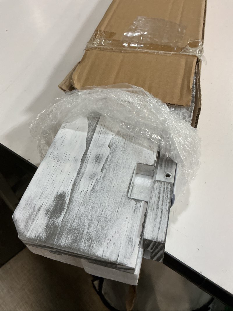 Condition photo showing Good Condition for LAVIEVERT Wooden Medal Hanger & Trophy Shelf, Wall-Mounted Race Display with 2 Tier Storage Shelf and 19 Hanging Bars White