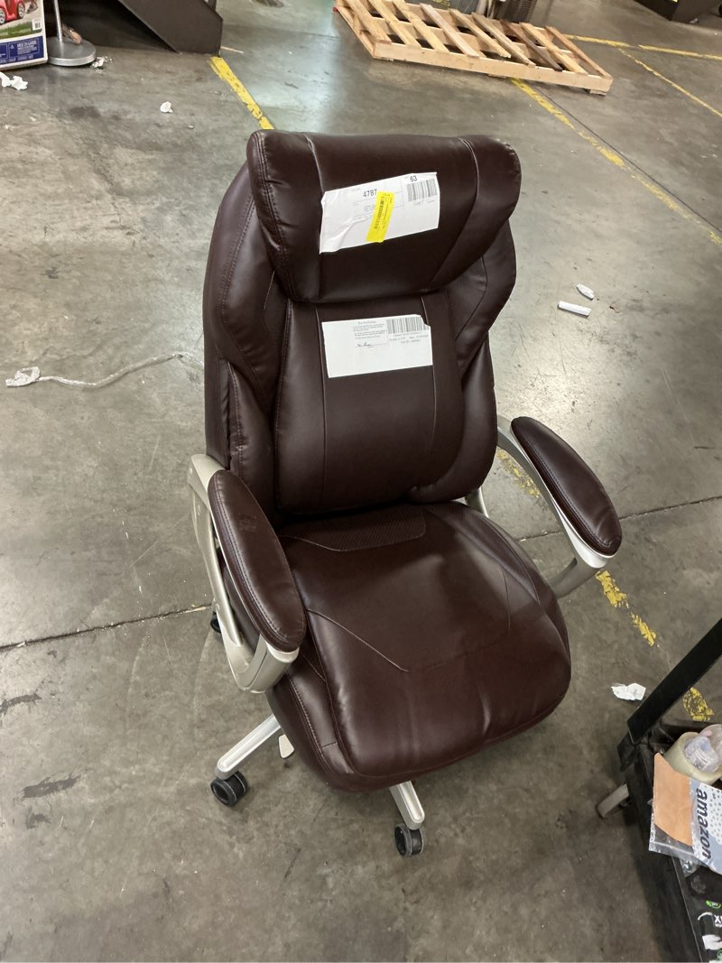 Condition photo showing As Is for la-z-boy westley big & tall executive office chair, active lumbar support, brown