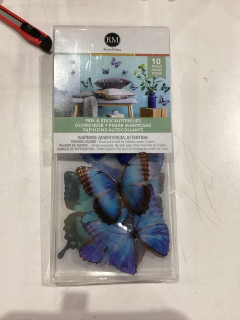 Condition photo showing New/Like New for RoomMates EMB5065SCS Butterfly Embellishments Peel and Stick Wall Decals, Blue, Black, EMB5065SCS