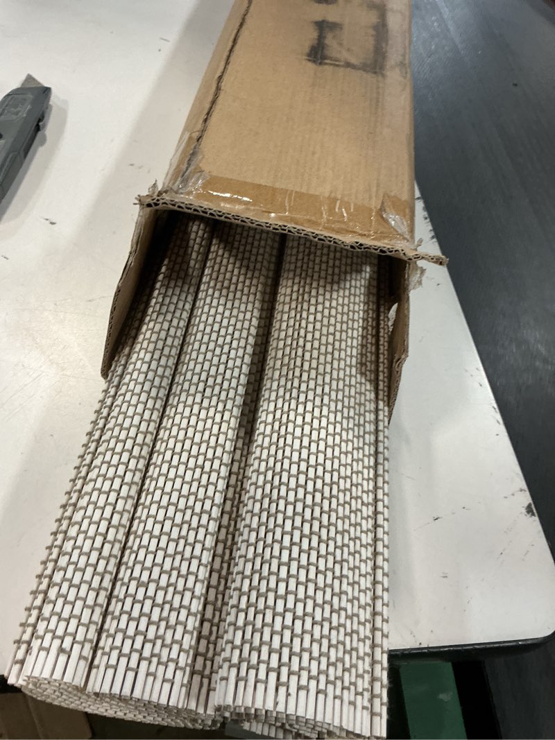 Condition photo showing Good Condition for lazblinds no drill cordless bamboo roman shades, light filtering blinds for indoor windows, roll up bamboo blinds for home, 33" w x 64" h, star-off white star-off white 33"w x 64"h