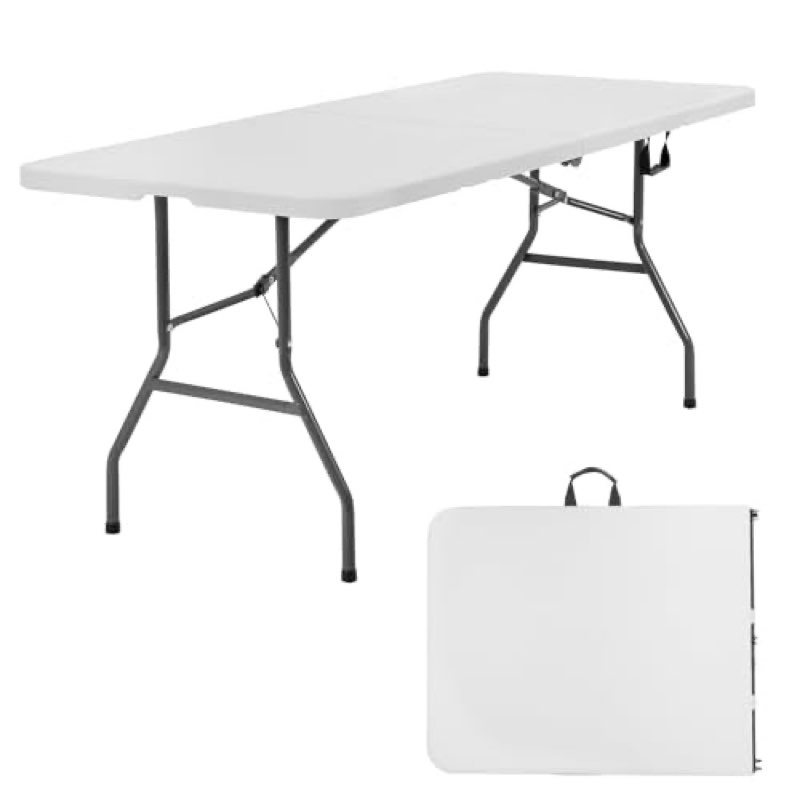 PayLessHere Folding Tables Plastic 6ft Half Portable Foldable Table for for Parties Wedding BBQ Camping, White 
