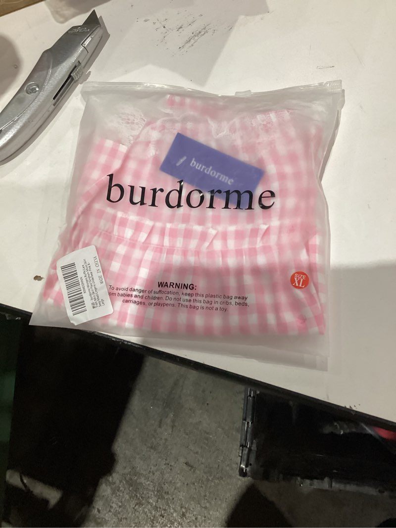 Condition photo showing New/Like New for Womens Mini Gingham Skirt Ruffle Lace Trim Plaid Micro Skirt Maid Lingerie Underwear Pink X-Large