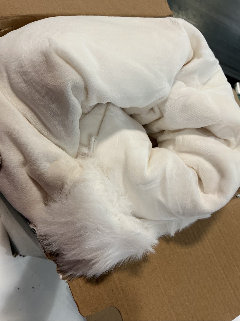Condition photo showing Good Condition for ultra soft cozy faux fur throw blanket, fuzzy plush thick bubble blanket, oversize luxury fluffy blanket for couch, bed, and living room, 60x80 inches, cream white