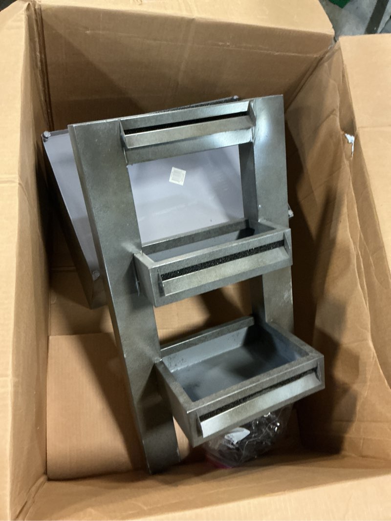 Condition photo showing As Is for alpine corporation 43" tall multi-tier waterfall fountain - industrial style water feature for garden, patio, yard, backyard, relaxing water flow, and serene landscaping, gray