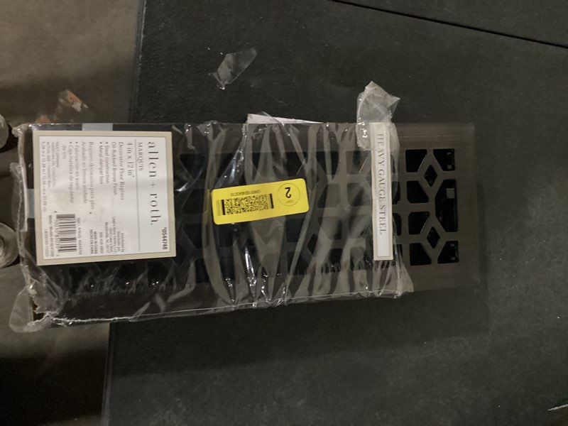 Condition photo showing Good Condition for allen + roth 4-in x 10-in maximum airflow steel pewter marquis design floor register
