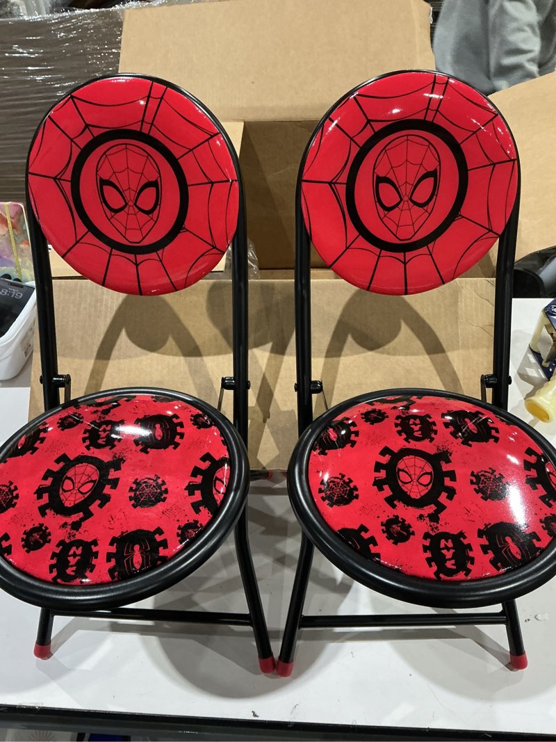 Condition photo showing As Is for marvel spiderman 3 piece foldable round table and chair set, ages 3+