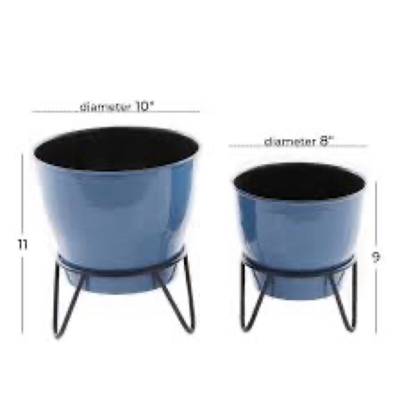 Set of 8 pcs)The Novogratz Blue Metal  Indoor Outdoor Planter with Removable Stand, Set of 2 11\\\", 9\\\"H