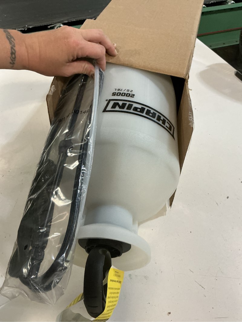Condition photo showing New/Like New for chapin 20005 pump sprayer, 2?gallon, lawn & garden, translucent poly tank, funnel?top, surespray, adjustable cone nozzle & 34" hose for fertilizer, weed & pest application 2-gallon