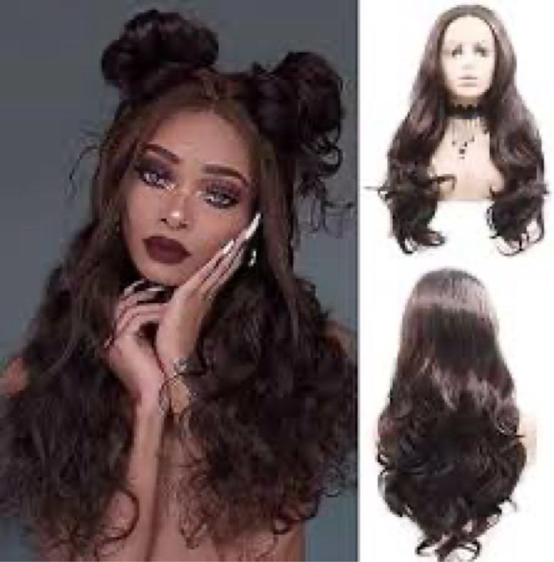 AHNNCXWI Long Brown Loose Wavy Synthetic Lace Front Wig Middle Part Lace Wigs Glueless Synthetic Hai