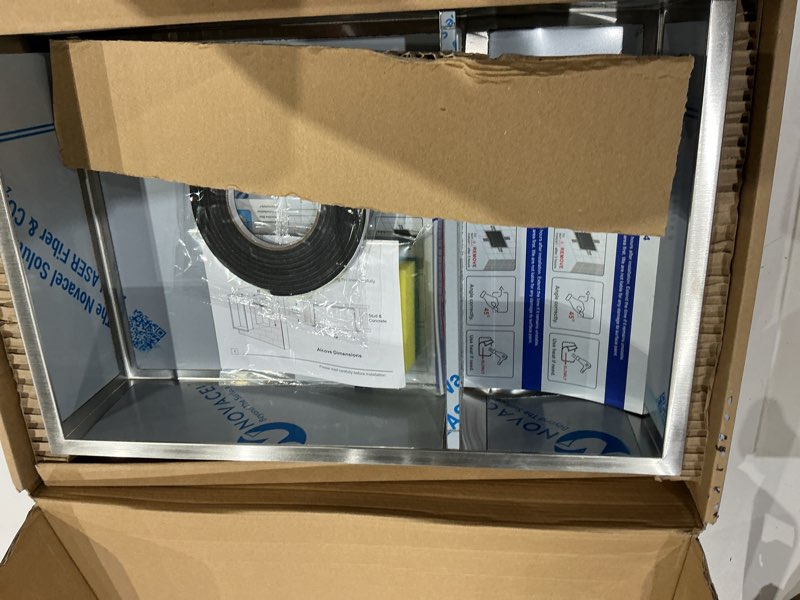 Condition photo showing New/Like New for stainless steel shower niche 18" x 12", no tile needed wall niche double shelves, recessed shower shelf for bathroom storage, brushed nickel brushed nickel 12x18"