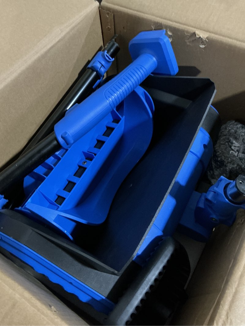 Condition photo showing As Is for brushless 24v cordless snow shovel foldable with wheels
