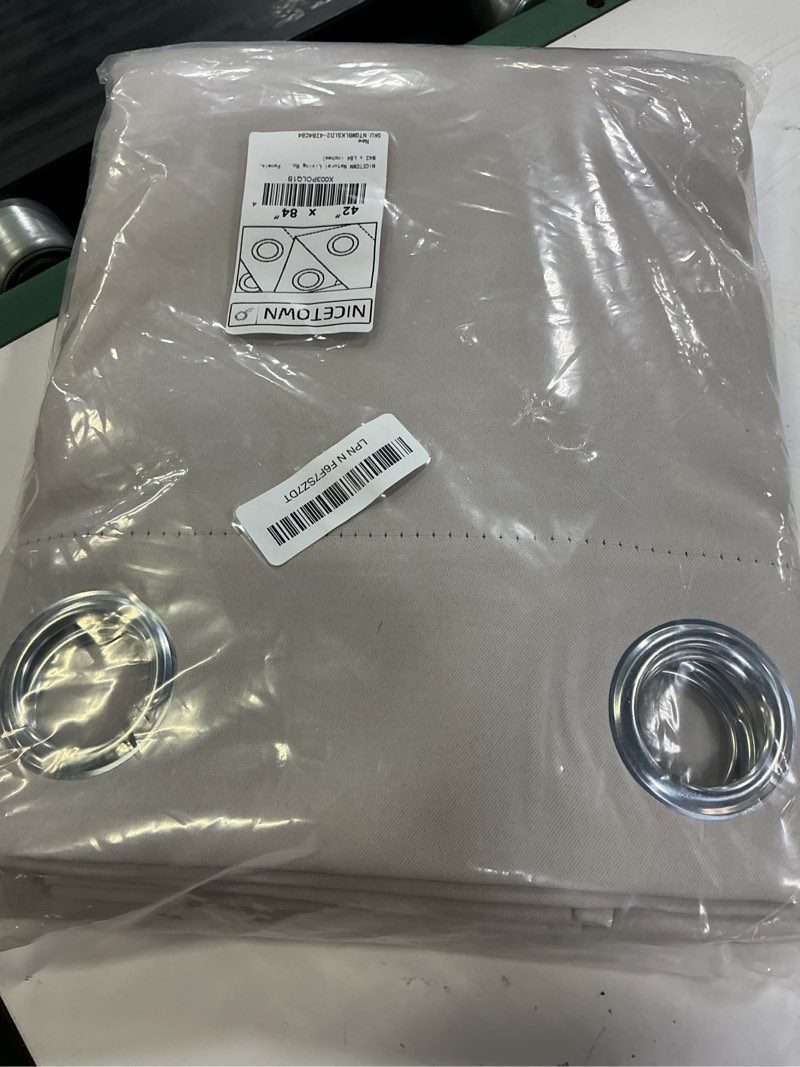 Condition photo showing New/Like New for nicetown natural living room blackout curtains for windows, eyelet top room darkening panels/drapes for bedroom (2 panels, w42 x l84 inches) natural 42"w x 84"l (pack of 2)