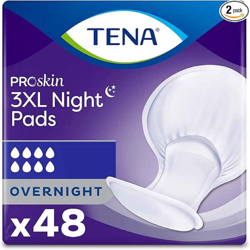 tena incontinence pads, 3xl plus size, overnight absorbency, for men & women, proskin - 48 count