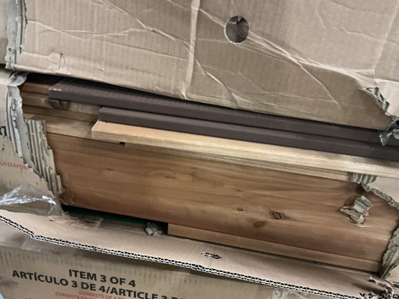 Condition photo showing Good Condition for (Missing only 1 box). (Pick up 3 box of 4 ).                  Backyard Discovery Cedar Cove Cedar Wood Swing Set with Spiral Tube Slide, Wave Slide, Clubhouse, Toy Grill, Snack Bar, Rock Wall, Belt Swings, Web Swing, Balcony, Chalkboard, Ladder, Outdoor Playset