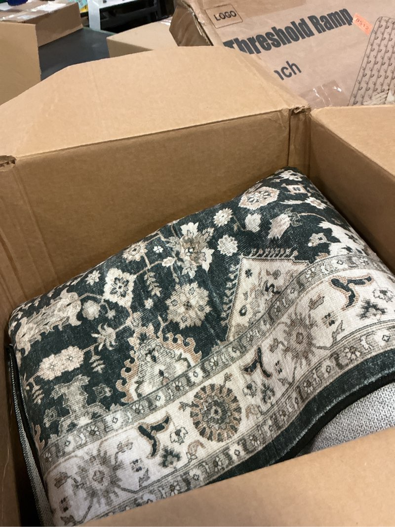 Condition photo showing As Is for Washable 3x25 Hallway Runner Rug - Extra Long Vintage Non Slip Stain Resistant Rugs for Entryway Hall Kitchen Indoor Soft Living Room Bedroom Carpet Durable Low Pile Home Decor Floor Mat 3'x25' Grey