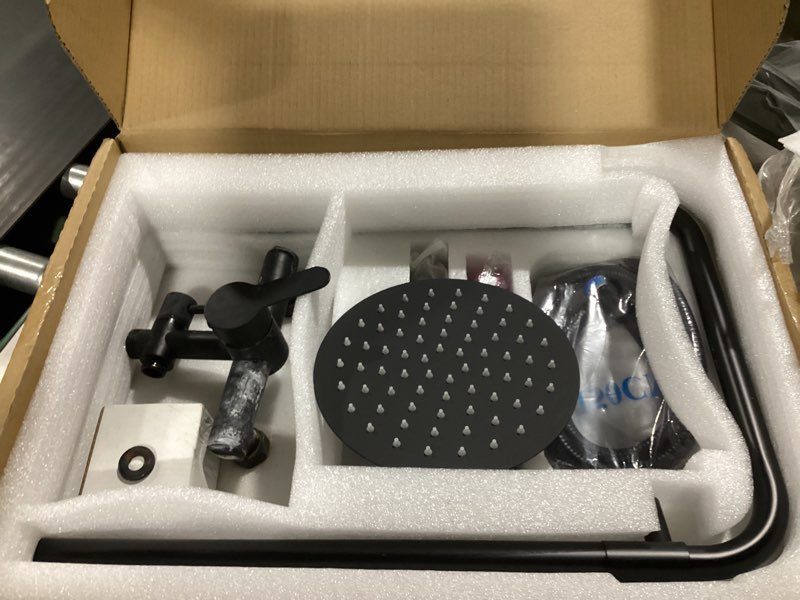 Condition photo showing Good Condition for shower system matte black outdoor shower fixtures with 8" rain shower head handheld sprayer single handle 304 stainless steel wall mounted shower shower faucet combo for bathroom or backyard matte black two modes