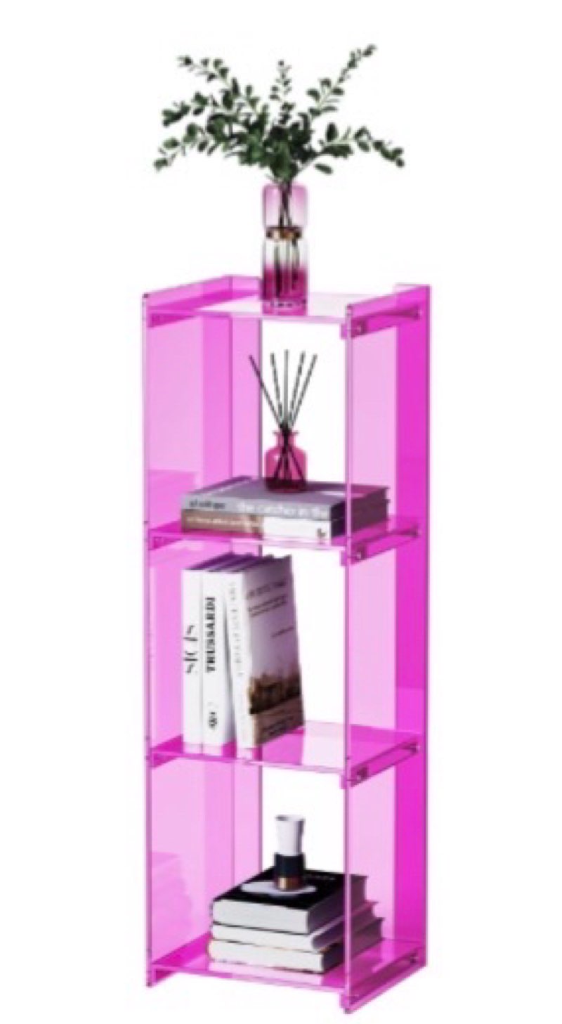 acrylic bookcase small narrow shelf bookshelf corner bookshelf freestanding tall skinny storage organizer rack, for living room, kitchen, bedroom 43.3" h (pink)