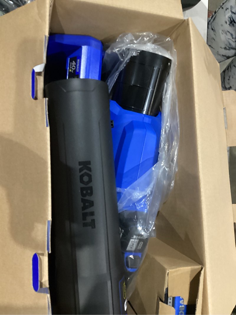 Condition photo showing As Is for kobalt 40-volt 600-cfm 130-mph battery handheld leaf blower 4 ah battery included charger included item #7045134 | model #klb 2040a-03