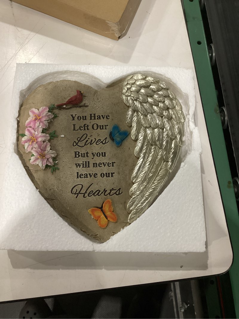 Condition photo showing Good Condition for Memorial Garden Stones with Heartfelt Quote, Sympathy Gifts for Loss of Loved One, Bereavement Memorial Statue for Outdoor or Indoor Decor, Waterproof Stone for Grave Decoration(10 Inch)