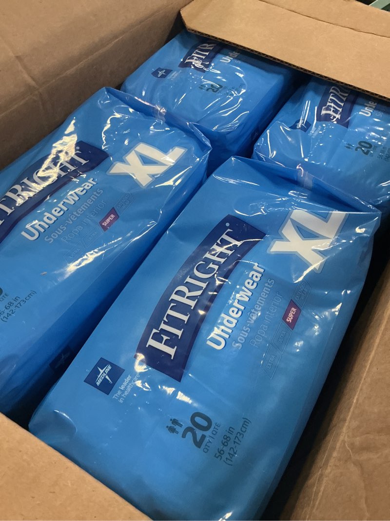 Condition photo showing New/Like New for FitRight Super Adult Incontinence Underwear, Maximum Absorbency, X-Large, 56-68, 4 Packs of 20 (80 Total) X-Large (80 Count)