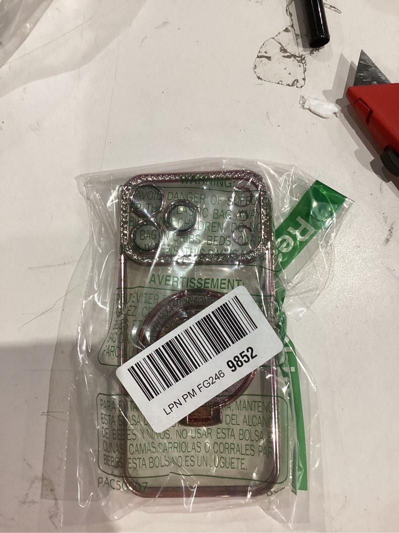 Condition photo showing Good Condition for Glitter Kickstand Case for iPhone 17 Pro Max,Cute Bling Sparkly Diamond Rhinestones with Camera Lens Protector Liquid Flowing Ring Stand TPU Bumper Women Girls Case for iPhone 17 Pro Max,Pink