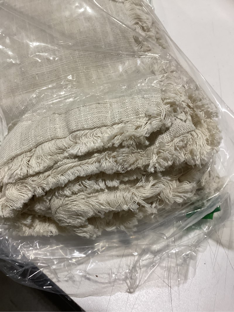 Condition photo showing Good Condition for miulee decorative throw pillow covers neutral linen fringe throw pillows euro shams set of 2 natural beige boho farmhouse cushion covers for couch sofa bed living room spring home decor 22x22 inch 22" x 22" (pack of 2) natural beige 2