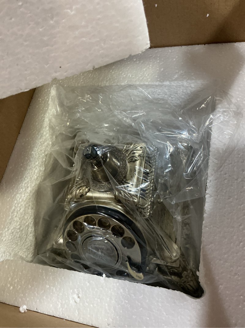 Condition photo showing Good Condition for vintage rotary dial telephone – bronze resin corded landline with functional dial & noise-canceling audio, old-fashioned desk phone for home office, cafe, bar & hotel décor
