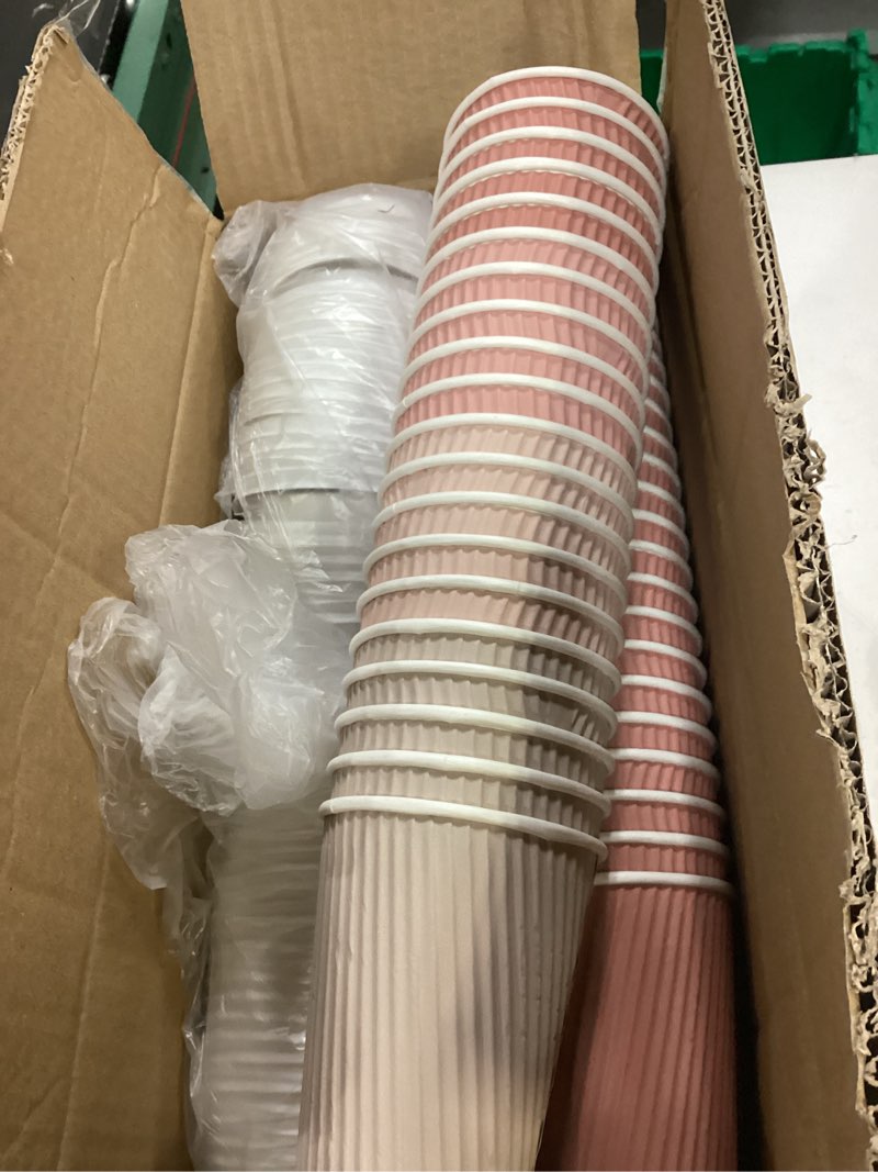 Condition photo showing Good Condition for whaline 100 pcs valentine's day pink disposable coffee cups with lids 12 oz gradient pink paper cup corrugated ripple wall insulated hot cup for home office party supplies pink 12oz