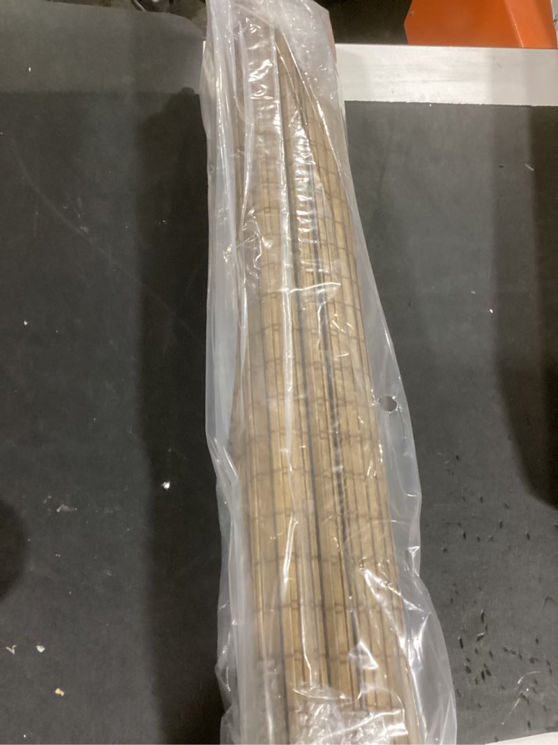 Condition photo showing New/Like New for lazblinds cordless bamboo roman shades, privacy blinds for interior windows, room darkening roll up bamboo blinds for home & patio, 20" w x 64" h, highfield teak pricacy - highfield teak 20" w x 64" h