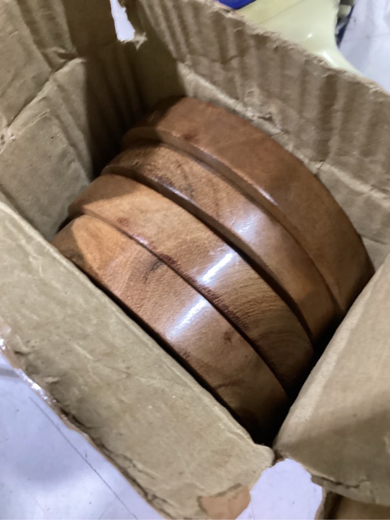 Condition photo showing Good Condition for kaizen casa wooden coasters for drinks - natural acacia wood drink coaster set for drinking glasses, tabletop protection for any table type, set of 4 design 2