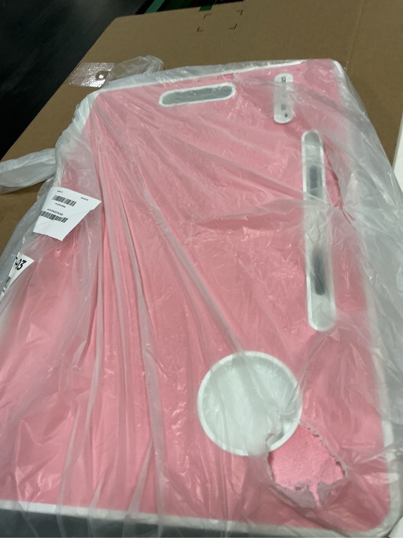 Condition photo showing Good Condition for 23.6 inch portable bed desk, folding lap desk with 4 usb ports, wind fan, led light, cup holder and side drawer for working, reading, writing, eating on bed, sofa, floor (pink)