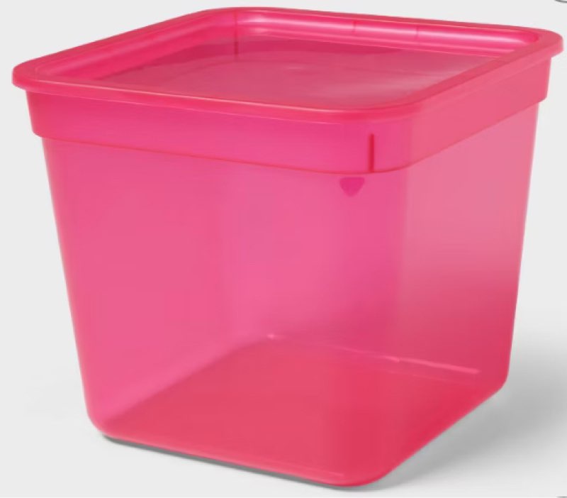 (( Case Pack Of 12)) Stackable Bin With Lid Modular Storage Large Pink 17.5 Quart 