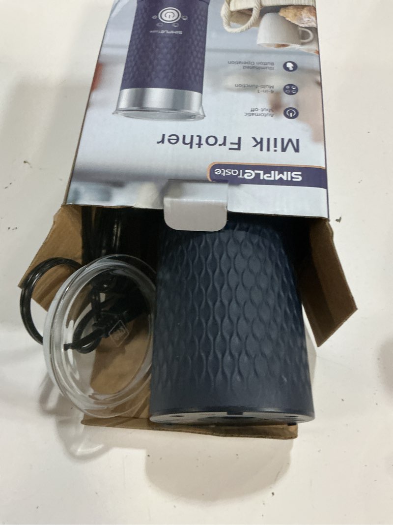 Condition photo showing Good Condition for simpletaste milk frother, 4-in-1 electric milk steamer, automatic warm and cold foam maker and milk warmer for latte, cappuccinos, macchiato blue