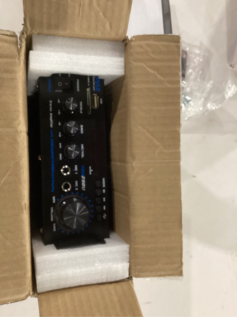 Condition photo showing New/Like New for Pyle 200W Stereo Power Amplifier with Bluetooth - Dual Channel Audio Receiver - LED Display - RCA - USB - SD - MIC IN - FM Radio - AUX Input - Perfect for Home & Computer Audio - PDA29BU.5 Basic Feature