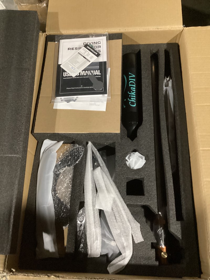 Condition photo showing Good Condition for Mini Scuba Tank with Sub-Mask, 0.5L Diving Tank with Full-face Mask Underwater Breath System Lung Tank DOT Certified Pony Bottle for Snorkeling 1*Black scuba tank+ Adapter+Pump+Mask