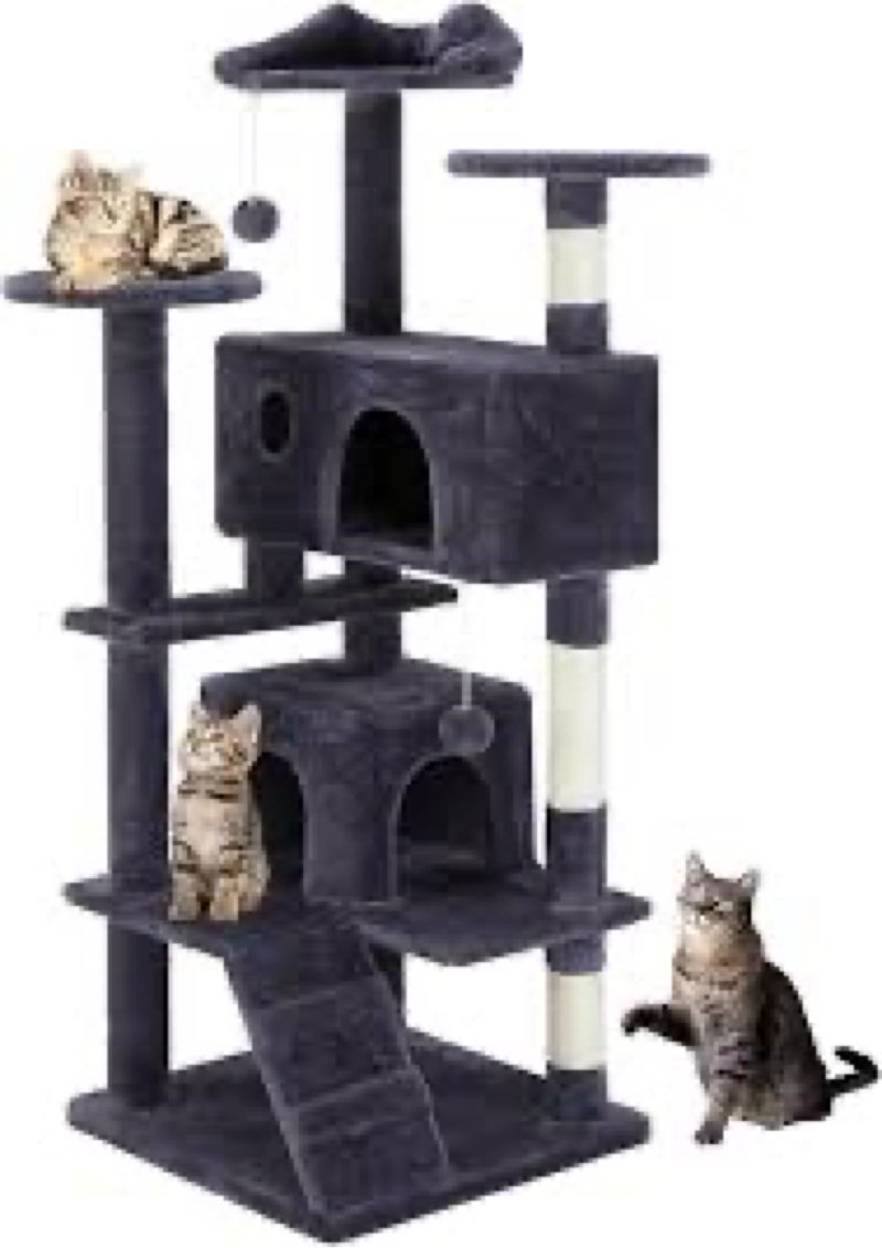 DUMOS 54-inch Indoor Cat Tree Tower –Multi-Level Pet House for Large Cats with 2 Condos, Scratching 