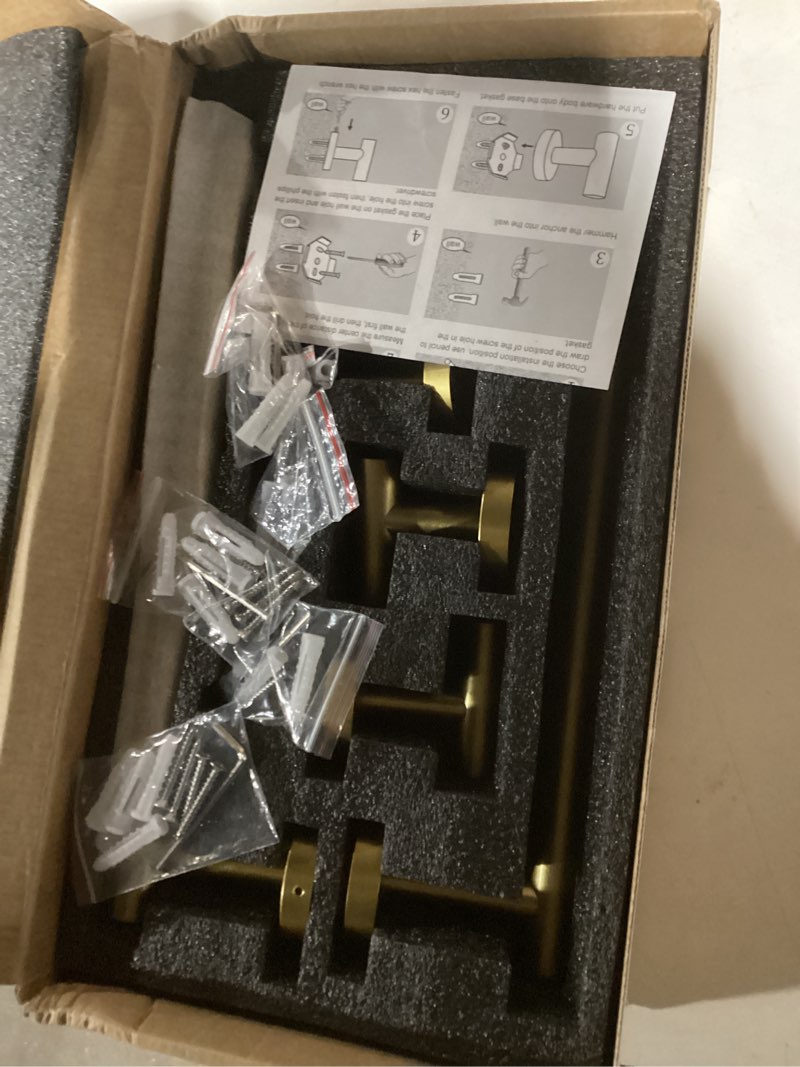 Condition photo showing Good Condition for TURS Brushed Gold 10 Pieces Bathroom Hardware Set, SUS304 Stainless Steel 24 Inch Bath Towel Bar Set, Round Bathroom Accessories Kit Wall Mounted Brushed Gold-10pcs