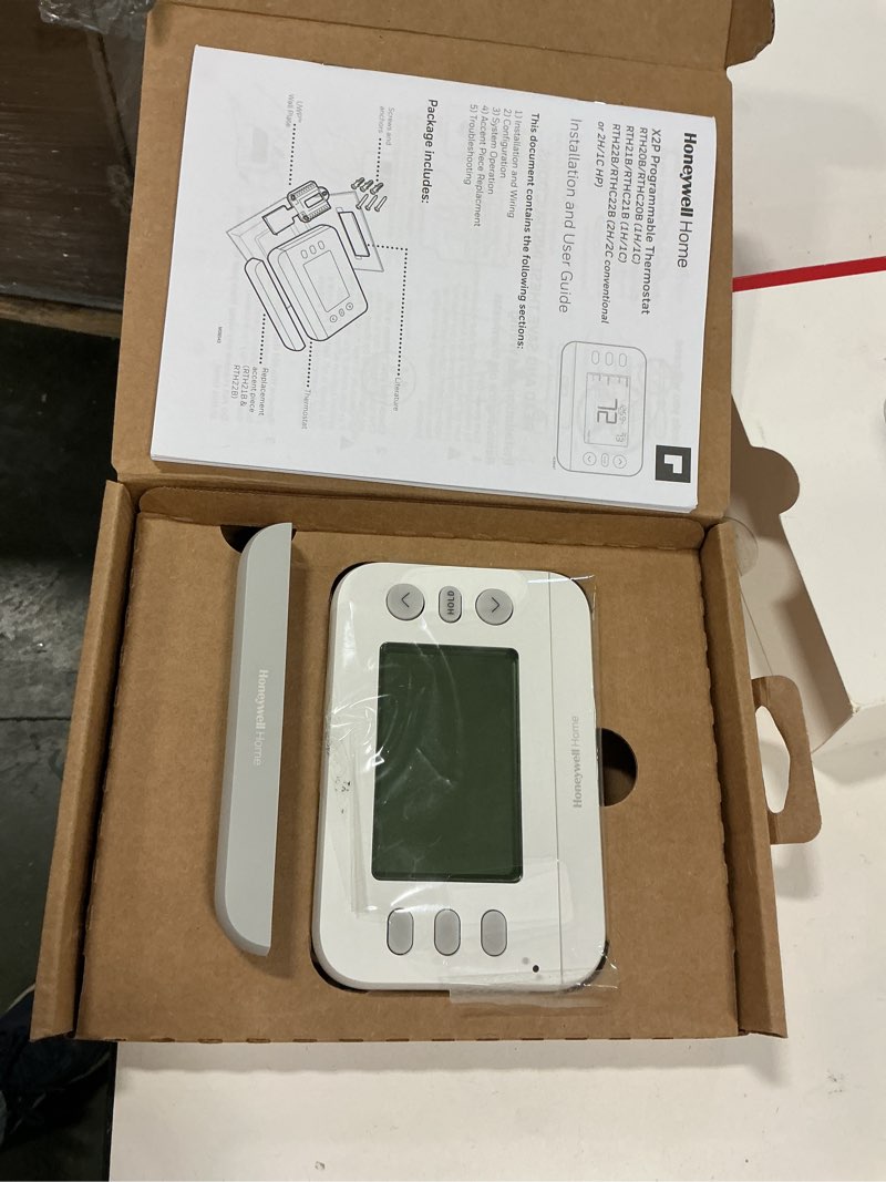 Condition photo showing Good Condition for New! Honeywell Home Programmable Thermostat, Single-Stage, 1 Heat/1 Cool Compatibility, Flexible Schedule, X2P, White, RTH21B Single-Stage Compatible 7 Day Flexible Programmable