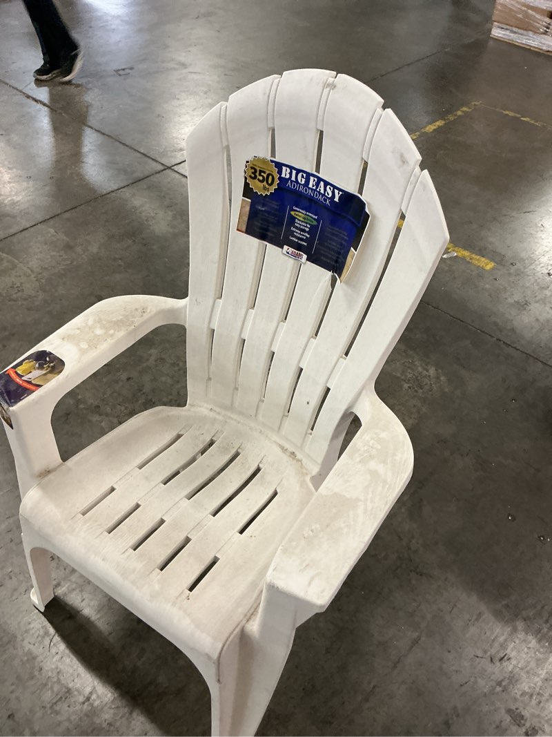 Condition photo showing As Is for adams manufacturing patio big easy stackable white resin frame stationary