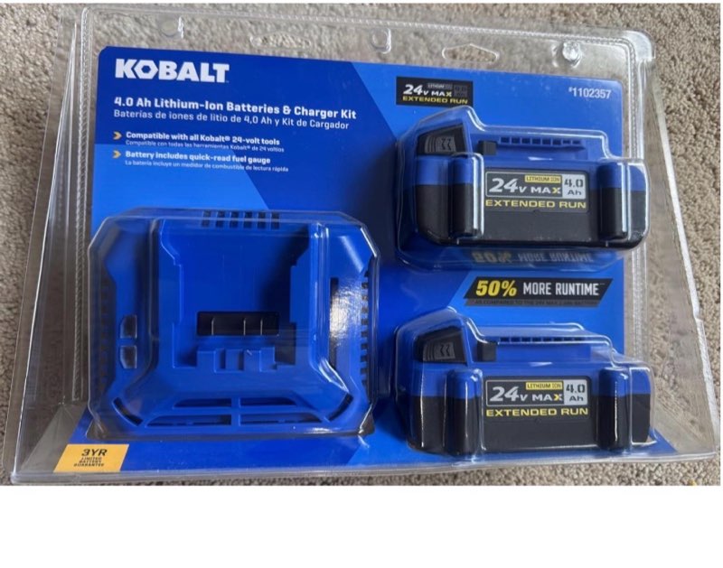kobalt 24-v 2-pack lithium-ion 4 ah battery and charger