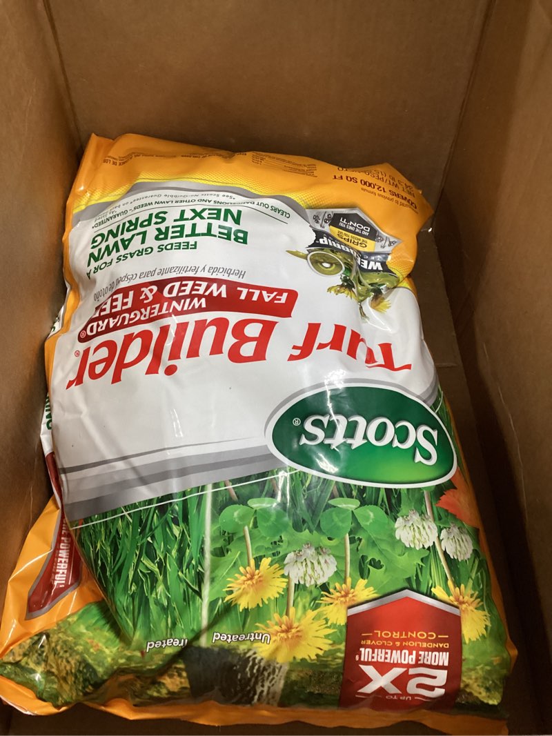 Condition photo showing New/Like New for scotts turf builder winterguard fall weed & feed3, weed killer plus fall fertilizer, 12,000 sq. ft, 34.3 lbs. 12,000 sq. ft.